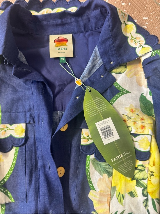 FARM Rio Dresses & Skirts - FARM Rio Navy Linen Shirt with Yellow Floral Print